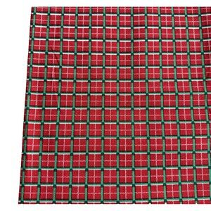 Vtg Classic Red & Green Christmas Windowpane Quilt Fabric Plaid Xmas Cotton 63"